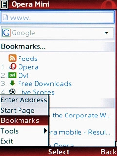Scroll to Bookmarks and press the Navigation key.