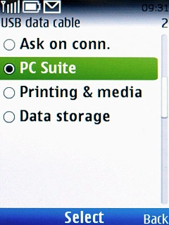 Scroll to PC Suite and press the Navigation key.
