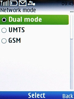Highlight Dual mode or GSM and press the Navigation key.
