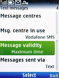 Scroll to Message validity and press the Navigation key.
