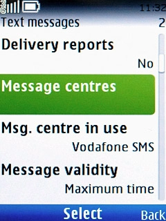 Scroll to Message centres and press the Navigation key.