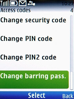 Scroll to Change barring pass. and press the Navigation key.