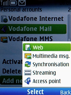 Scroll to Web and press the Navigation key.