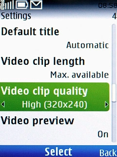 Scroll to Video clip quality and press the Navigation key.