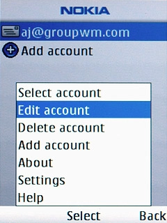 Scroll to Edit account and press the Navigation key.