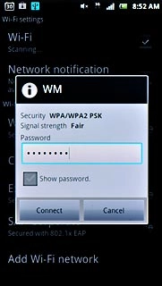 Follow the instructions on the display to select security settings, if required.Press Connect.