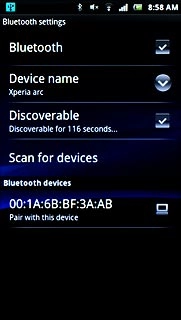When the box next to the menu item is ticked (V), Bluetooth visibility is turned on.