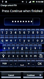 Key in the required phone lock code and press Continue.