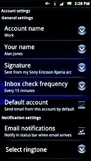Press Default account to turn on the setting.
