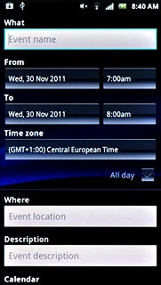 Press Event name and key in a name for the appointment.Follow the instructions on the display to key in more information, such as time, location, reminder and recurrence.
