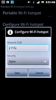 Press the field below Network SSID and key in the required name for the Wi-Fi hotspot.