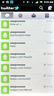 You can now use the application.Please note that Twitter isn't part of the original application package and therefore only a general description is given here.You have a number of options, such as:Write status updatesView status updates from people you followView messages sent directly to you