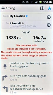 To view the route on the map:Press the map icon.
