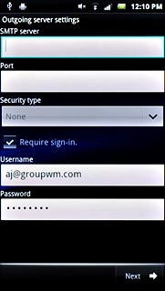 Press the field below SMTP server and key in the name or IP address of your email provider's outgoing server.Please note that if you can't send email messages when using your email provider's outgoing server, key in smtp.vodafone.net.au (Vodafone's outgoing server).