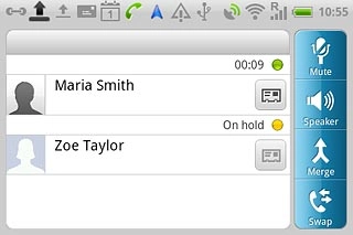 Your calls are displayed on a list and the call on hold is indicated by On hold.