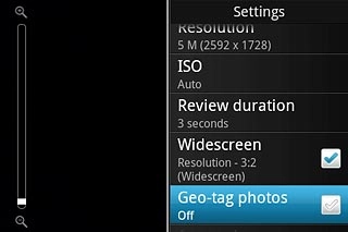 Press Geo-tag photos to turn the function on or off.