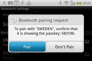 Check that the same access code is displayed on both devices and press Pair.You also need to accept the access code on the other device.The new device is displayed on the list of paired devices.