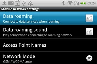 Press Data roaming to turn data roaming on or off.