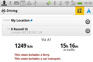 To view the entire route on the map:Press the map icon.