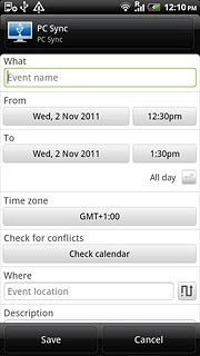 Press Event name and key in a subject for the appointment.