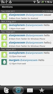 Press the mentions icon (@).Read mentions to your status updates.