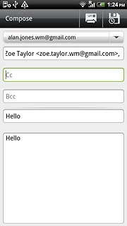 Press Cc or Bcc.Key in the first letters of the required contact.Matching contacts are displayed.