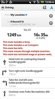 To view the entire route on the map:Press the map icon.