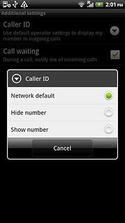 Press Network default, Hide number or Show number.