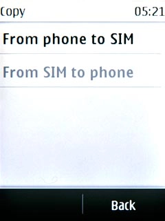 Press From phone to SIM or From SIM to phone.
