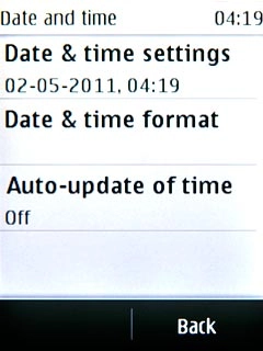 Press Date & time settings.Choose one of the following options:Set the date, go to 3a.Set the time, go to 3b.Select time zone, go to 3c.