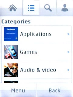 To search by category:Press the second tab at the top of the display.Go to the required category.