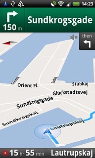 The travel time and your current location are displayed at the bottom of the display.Follow the verbal instructions or the instructions on the display to go to the selected destination.