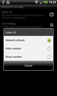 Press Network default, Hide number or Show number.