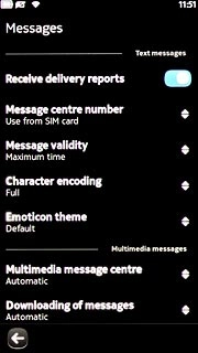 Press the indicator next to Receive delivery reports.Depending on the current setting, the function is turned on or off.
