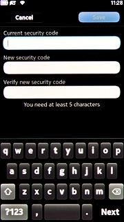 Press the field below Current security code and key in the phone lock code.