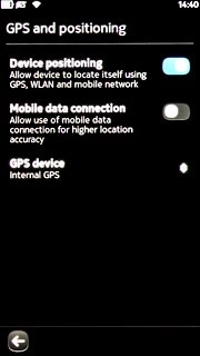Press the indicator next to Device positioning.Depending on the current setting, the function is turned on or off.