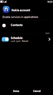 To turn synchronisation of calendar on or off:Press the field next to Schedule.