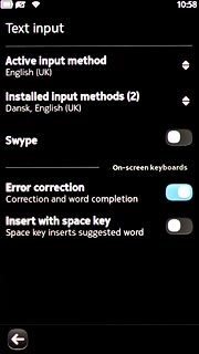 Press the field next to Error correction.Depending on the current setting, word suggestion is turned on or off.
