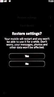 Press Yes to confirm that the phone is restored.Wait a moment while the factory default settings are restored.Follow the instructions on the display to set up your phone and prepare it for use.