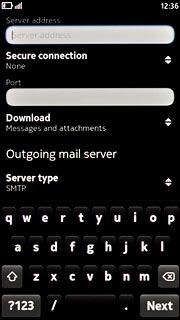 Press the field below Server address and key in the name of your email provider's incoming email server.