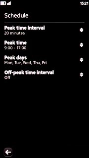 Press the return icon to return to the settings.Please note: Each time your phone connects to the server to synchronise, data charges will apply.
