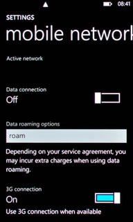 Press the indicator next to Data connection.Depending on the current setting, the function is turned on or off.