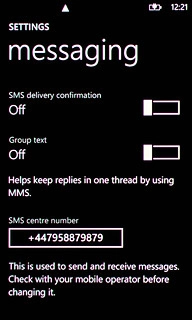 Press the field below SMS centre number.
