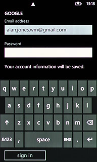 Press the field below Password and key in the password for your email account.