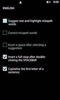 Press Suggest text and highlight misspelt words to turn word suggestion on or off.