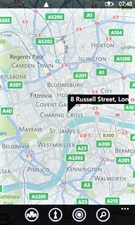 The selected destination is displayed as a point on the map.