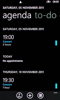 To see a list of all appointments:Slide your finger across the display to select agenda.