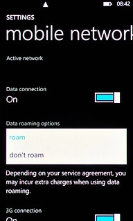 Press roam or don't roam to turn data romaing on or off.