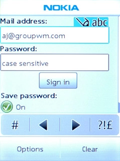 Press Password and key in the password for your email account.