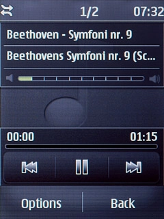 To go to the next audio file:Press double arrow right.